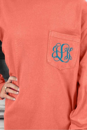 Shades of Red/Orange Comfort Colors Long Sleeve Pocket Tee *Personalize It - Wholesale Accessory Market