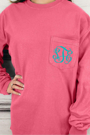 Shades of Pink/Purple Comfort Colors Long Sleeve Pocket Tee *Personalize It - Wholesale Accessory Market
