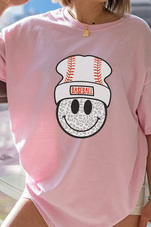 Beanie Baseball Happy Face Short Sleeve Relaxed Fit T-Shirt - Wholesale Accessory Market