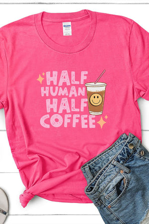 Half Human Half Coffee Short Sleeve Relaxed Fit T-Shirt - Wholesale Accessory Market
