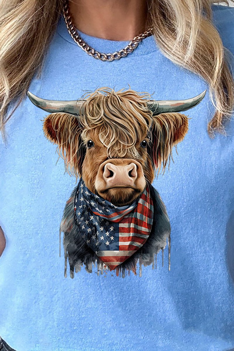 Stars And Stripes Highland Cow Short Sleeve Relaxed Fit T-Shirt Wholesale Accessory Market
