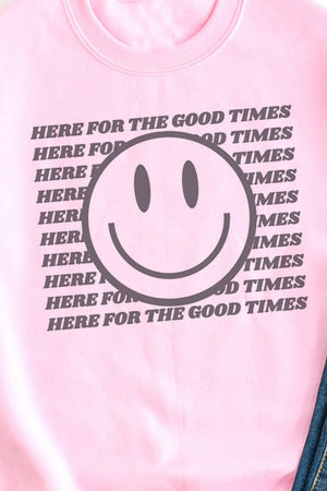 Here For The Good Times Happy Face Unisex NuBlend Crew Sweatshirt - Wholesale Accessory Market