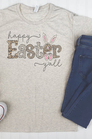 Leopard Happy Easter Y'all Adult Tri-Blend T-Shirt - Wholesale Accessory Market