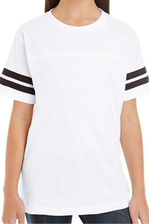 L.A.T. Youth Fine Jersey Varsity Tee, White/Black *Personalize It - Wholesale Accessory Market