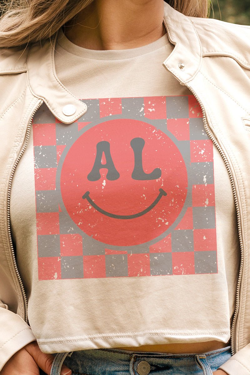 Checkerboard Happy AL Flowy Cropped Tee - Wholesale Accessory Market