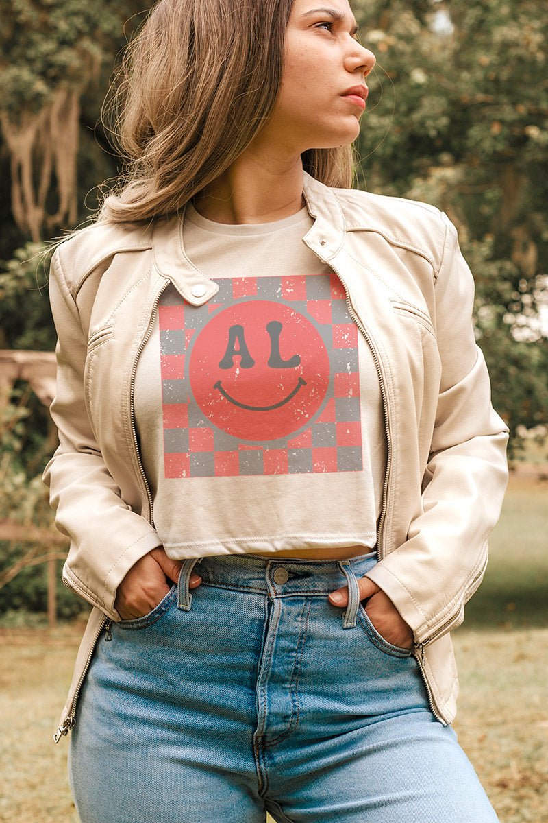 Checkerboard Happy AL Flowy Cropped Tee - Wholesale Accessory Market