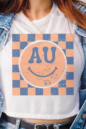 Checkerboard Happy AU Flowy Cropped Tee - Wholesale Accessory Market