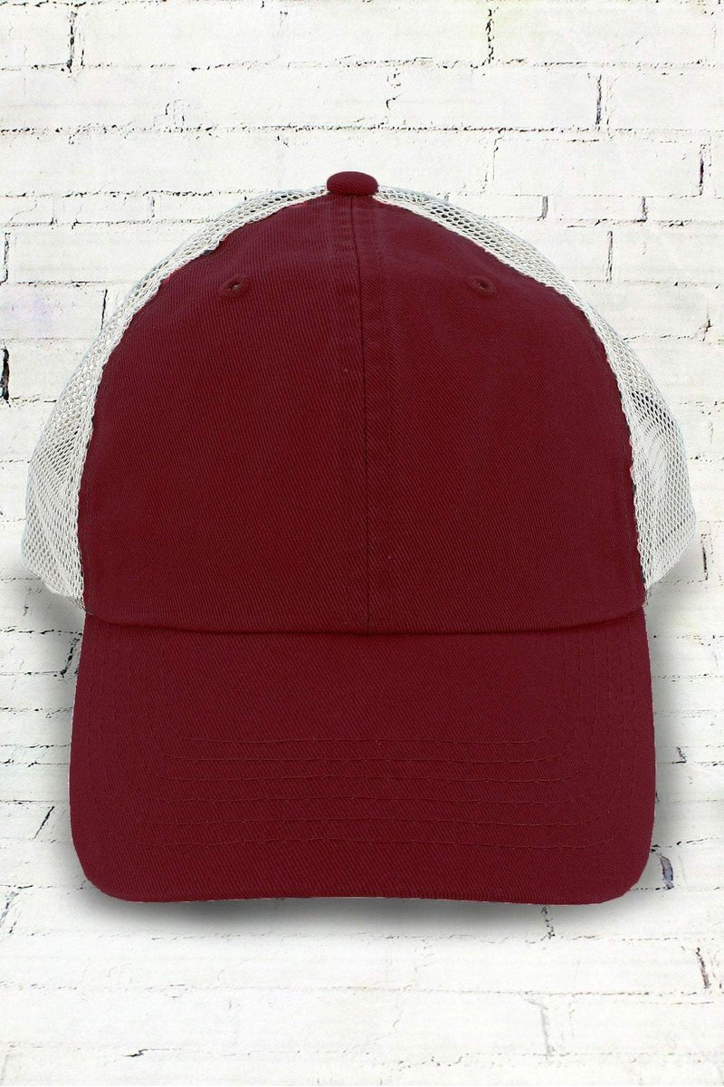 Maroon and White Washed Trucker Cap - Wholesale Accessory Market