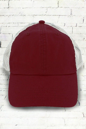 Maroon and White Washed Trucker Cap - Wholesale Accessory Market