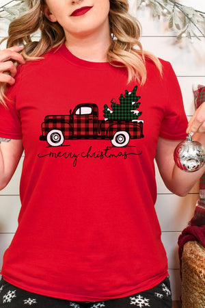 Merry Christmas Buffalo Plaid Truck Softstyle Adult T-Shirt - Wholesale Accessory Market