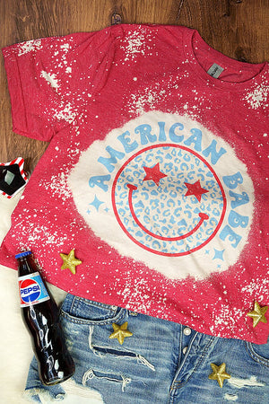 Bleached Retro American Babe Happy Face Softstyle Adult T-Shirt - Wholesale Accessory Market