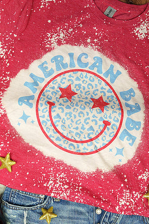 Bleached Retro American Babe Happy Face Softstyle Adult T-Shirt - Wholesale Accessory Market