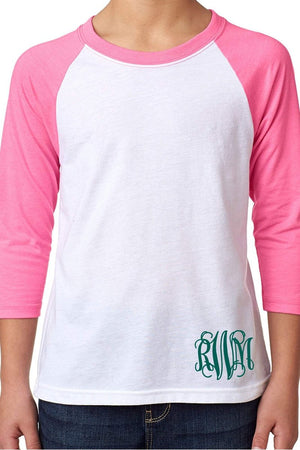 Next Level Youth 3/4 Sleeve Raglan, Hot Pink/White *Personalize It - Wholesale Accessory Market