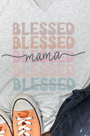 Blessed Mama Stacked Tri-Blend V Neck Tee - Wholesale Accessory Market