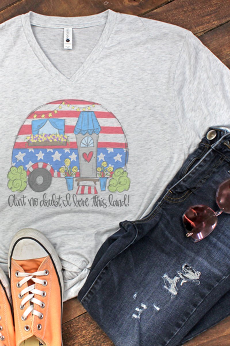 Love This Land Patriotic Camper Tri-Blend V Neck Tee - Wholesale Accessory Market