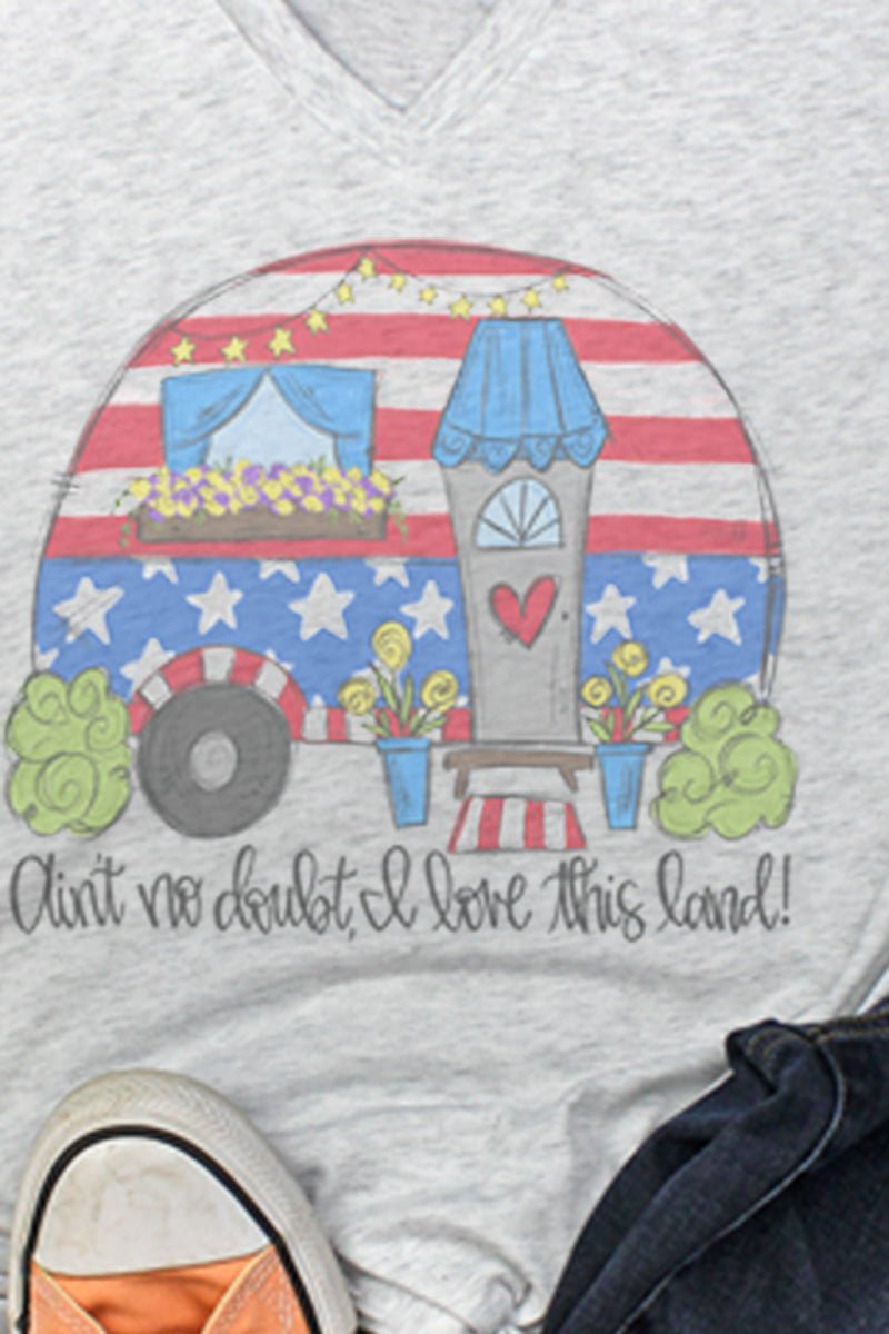 Love This Land Patriotic Camper Tri-Blend V Neck Tee - Wholesale Accessory Market