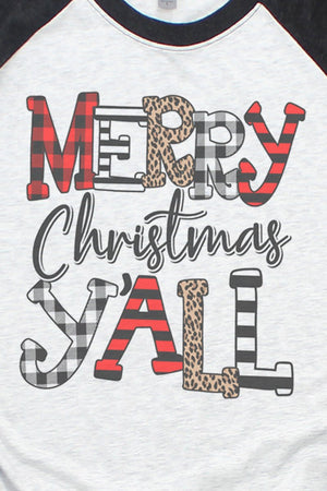Doodle Merry Christmas Y'all Tri-Blend Unisex 3/4 Raglan - Wholesale Accessory Market