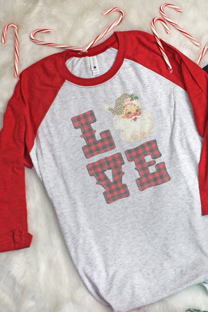 Love Santa Buffalo Plaid Tri-Blend Unisex 3/4 Raglan - Wholesale Accessory Market