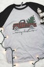 Merry Christmas Buffalo Plaid Truck Tri-Blend Unisex 3/4 Raglan - Wholesale Accessory Market