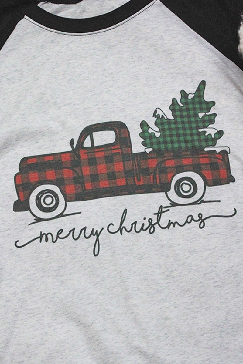 Merry Christmas Buffalo Plaid Truck Tri-Blend Unisex 3/4 Raglan - Wholesale Accessory Market