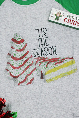Tis The Season Christmas Cake Tri-Blend Unisex 3/4 Raglan - Wholesale Accessory Market