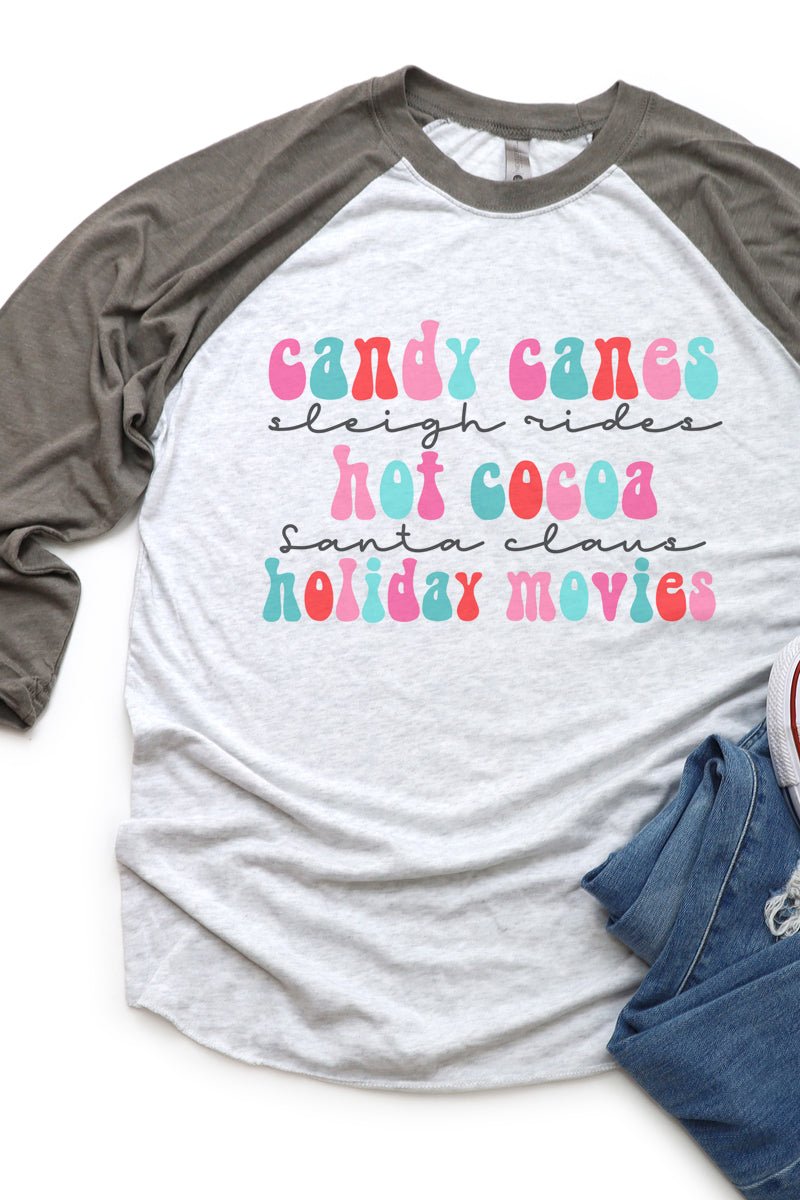 Colorful Christmas Favorite Things Tri-Blend Unisex 3/4 Raglan - Wholesale Accessory Market