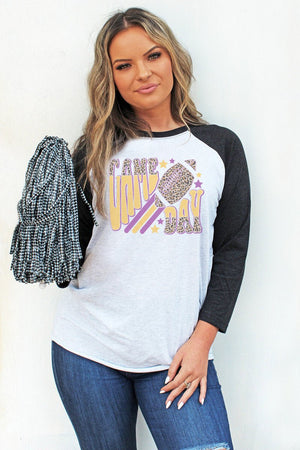 Groovy Game Day Purple and Gold Tri-Blend Unisex 3/4 Raglan - Wholesale Accessory Market