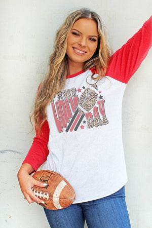 Groovy Game Day Red and Black Tri-Blend Unisex 3/4 Raglan - Wholesale Accessory Market