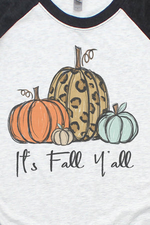 It's Fall Y'all Leopard Pumpkin Trio Tri-Blend Unisex 3/4 Raglan - Wholesale Accessory Market