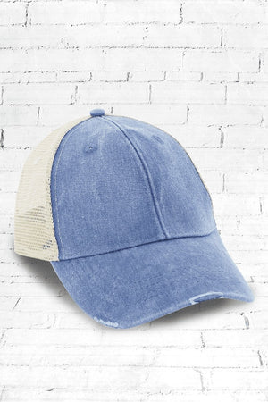 Distressed Ollie Trucker Cap, Royal and Tan - Wholesale Accessory Market