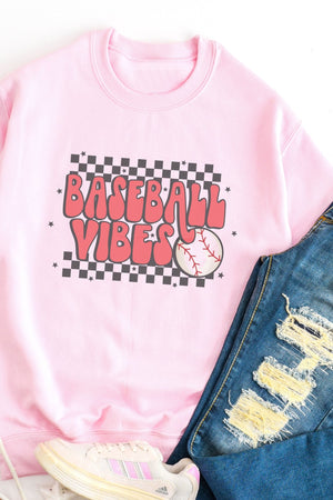 Checkered Baseball Vibes Ecosmart Crewneck Sweatshirt - Wholesale Accessory Market