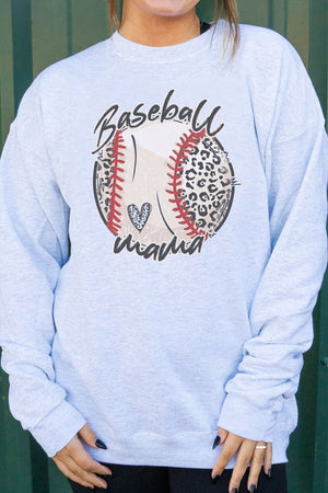 Script Leopard Baseball Mama Ecosmart Crewneck Sweatshirt - Wholesale Accessory Market