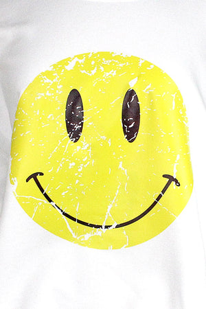 Distressed Happy Face Ecosmart Crewneck Sweatshirt - Wholesale Accessory Market