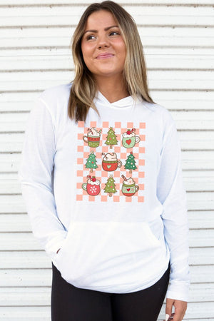 Checkered Christmas Coffee Adult Soft-Tek Blend Long Sleeve Hoodie - Wholesale Accessory Market