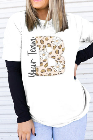 Team Name Daisy Leopard Letter Adult Soft-Tek Blend T-Shirt - Wholesale Accessory Market