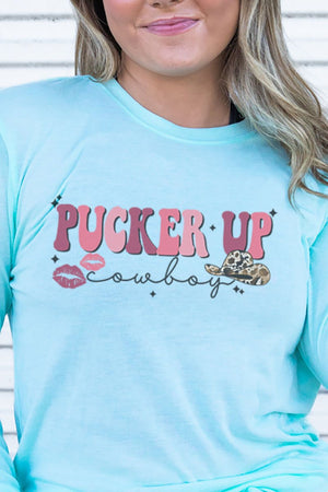 Pucker Up Cowboy Adult Soft-Tek Blend Long Sleeve Tee - Wholesale Accessory Market