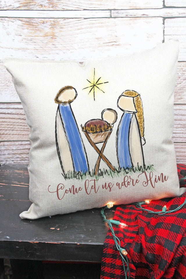 Come Let Us Adore Nativity Decorative Pillow Cover - Wholesale Accessory Market