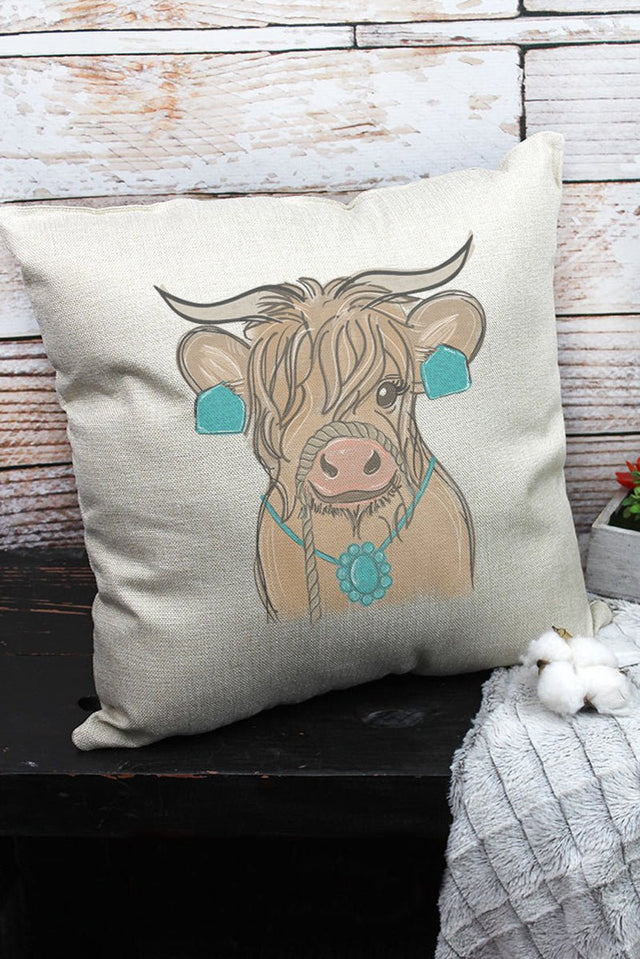 Fancy Turquoise Cow Decorative Pillow Cover - Wholesale Accessory Market
