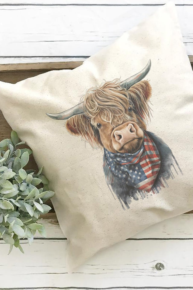 Stars And Stripes Highland Cow Decorative Pillow Cover - Wholesale Accessory Market