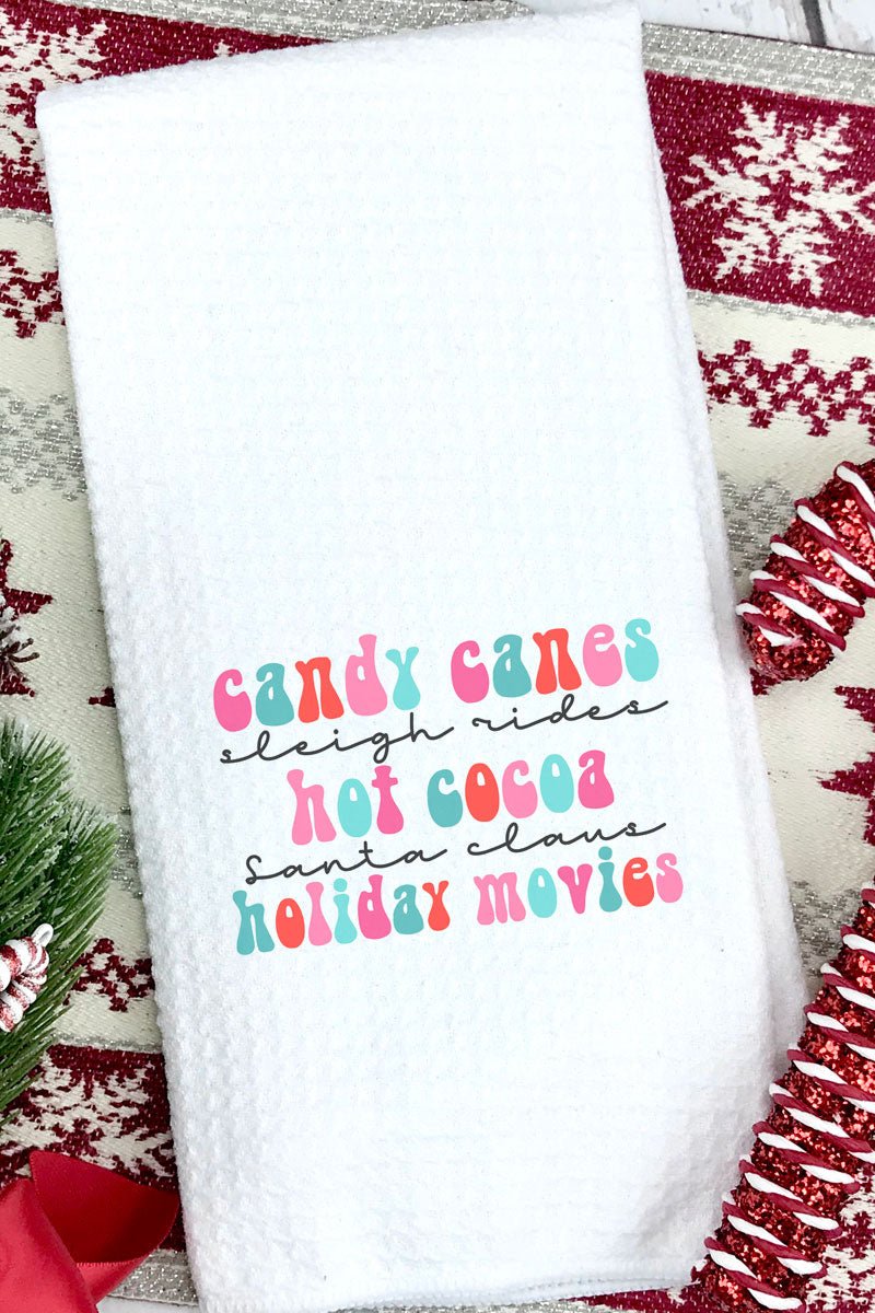 Colorful Christmas Favorite Things Waffle Kitchen Towel - Wholesale Accessory Market