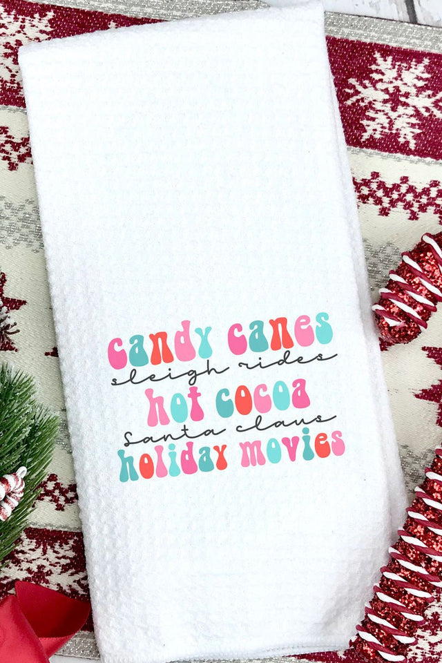 Colorful Christmas Favorite Things Waffle Kitchen Towel - Wholesale Accessory Market