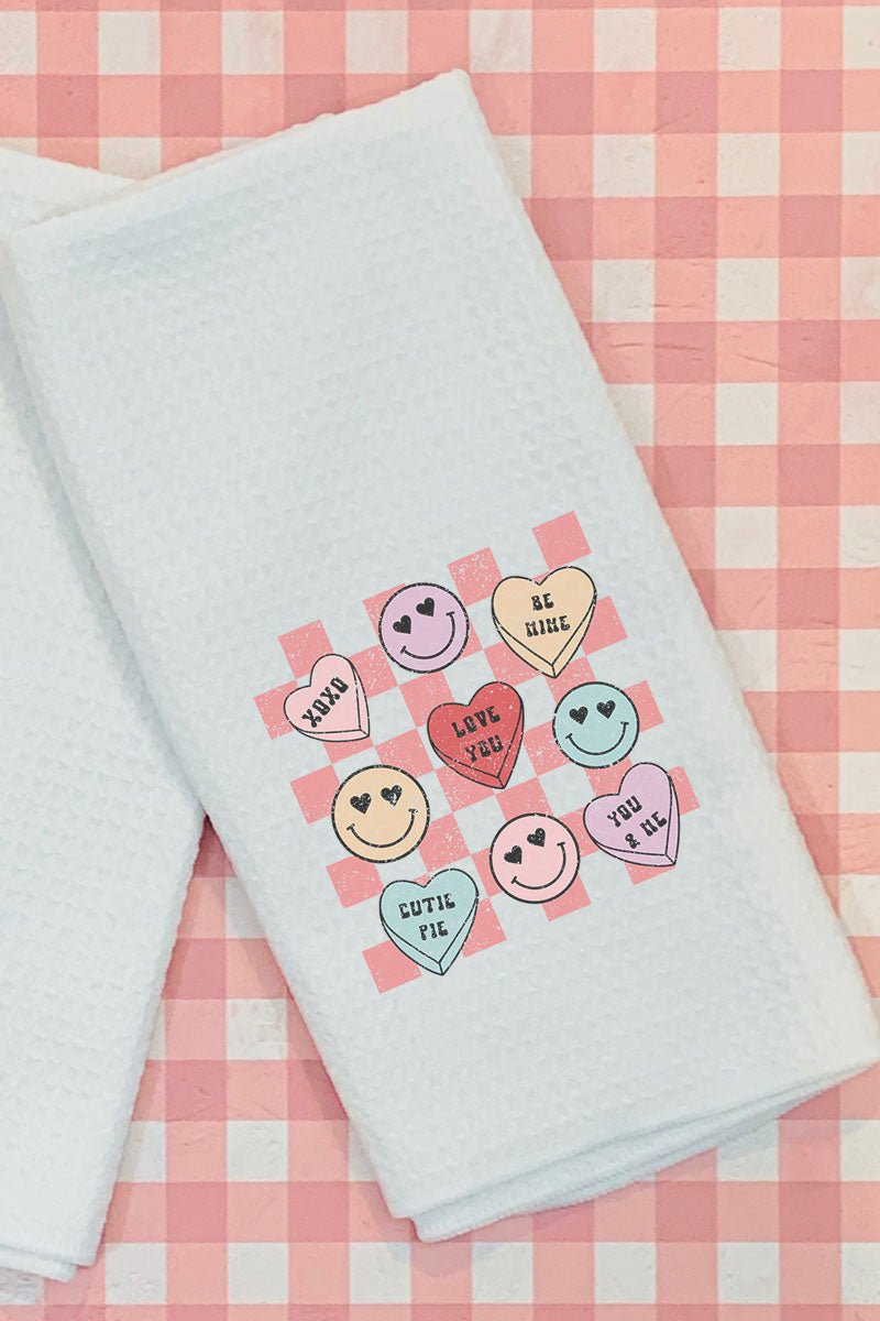 Conversation Heart Checkerboard Waffle Kitchen Towel - Wholesale Accessory Market