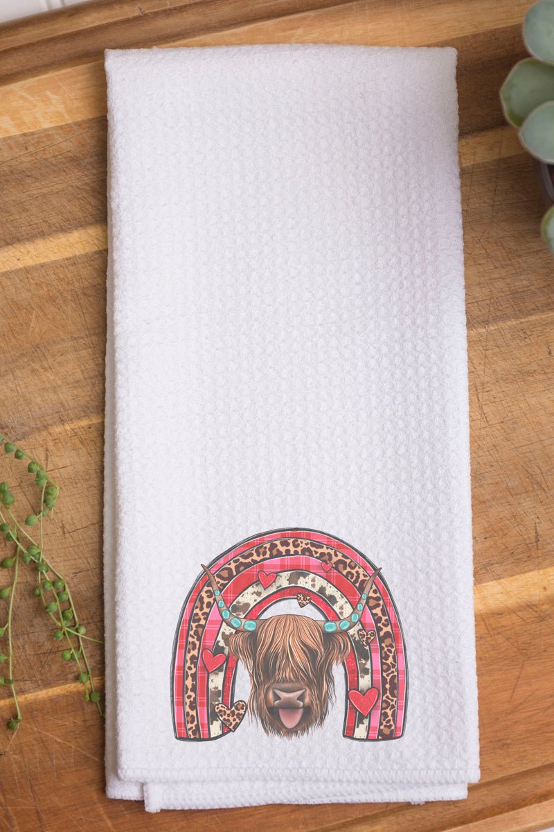 Cow Valentine Rainbow Waffle Kitchen Towel - Wholesale Accessory Market