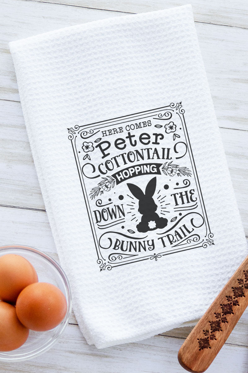 Here Comes Peter Cottontail Waffle Kitchen Towel
