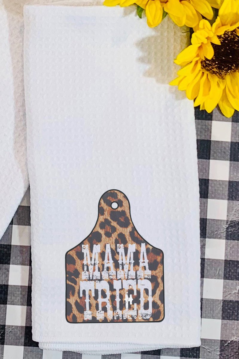 Mama Tried Cow Tag Waffle Kitchen Towel - Wholesale Accessory Market