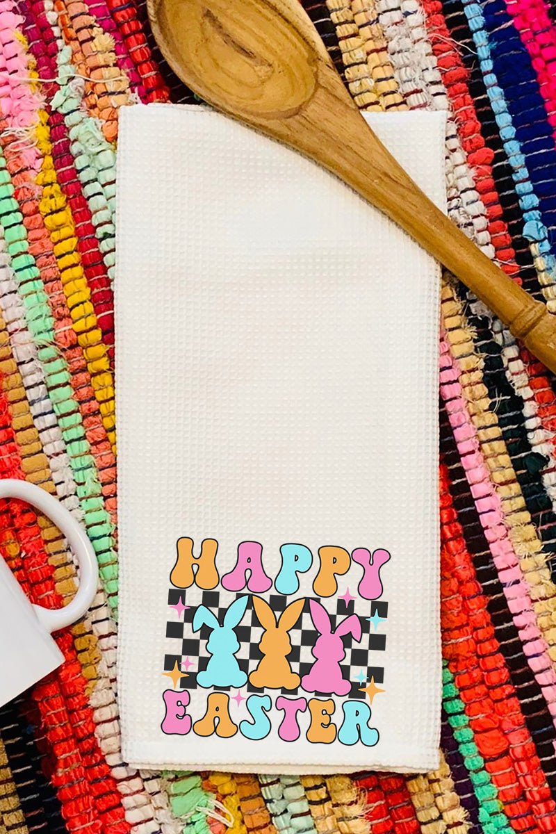 Retro Bunnies Happy Easter Waffle Kitchen Towel - Wholesale Accessory Market