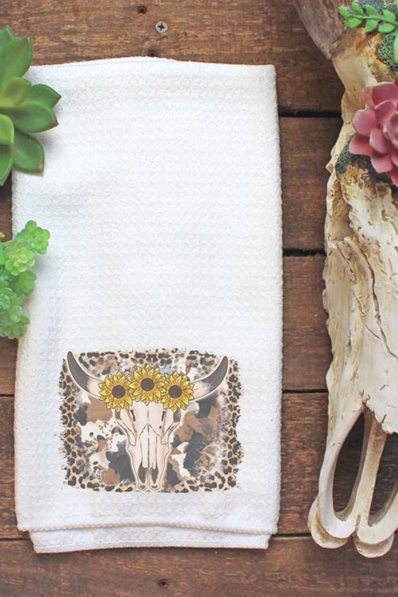 Sunflower Bull Skull Leopard Waffle Kitchen Towel - Wholesale Accessory Market