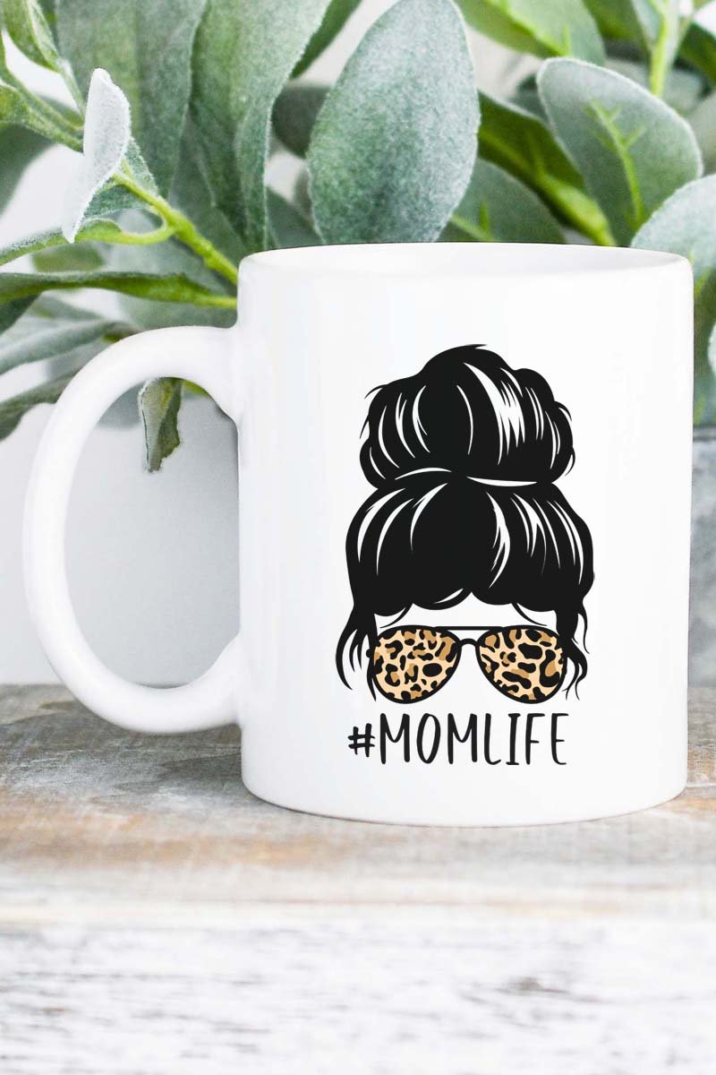 Messy Bun Leopard Mom Life White Mug - Wholesale Accessory Market