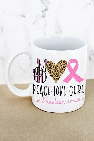 Peace Love Pink Ribbon White Mug - Wholesale Accessory Market