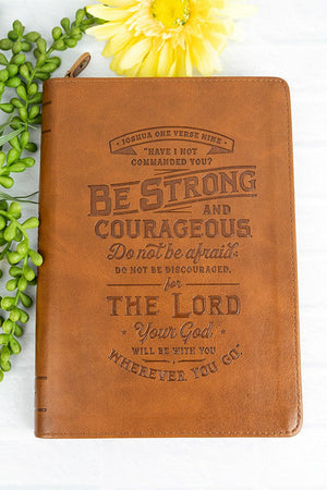 Be Strong Toffee Brown LuxLeather Zippered Journal - Wholesale Accessory Market